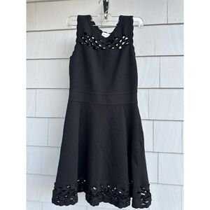 Milly Fit and Flare Black Mini Dress w/ Cut‎ Out Detailing on Chest and Hem Sz M